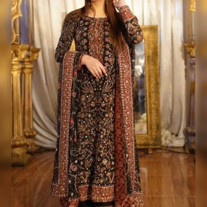 Black Organza Embroidered Suit with Detailed Dupatta