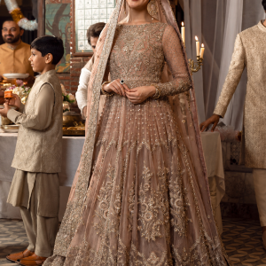 Peach Organza Bridal Maxi with Heavy Embroidery