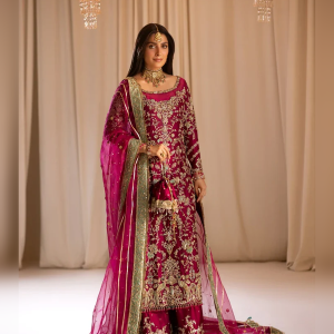 Shocking Pink Bridal Shalwar Kameez with Heavy Gold Embroidery