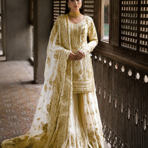 White & Gold Embroidered Gharara Suit