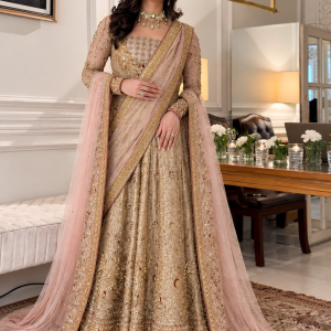 Champagne Gold Adda Work Bridal Maxi with Two Dupattas