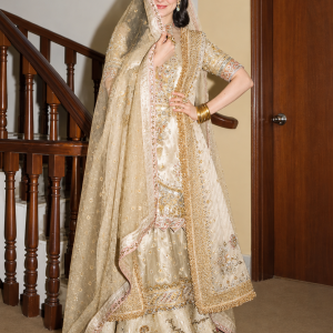 Ivory Gold Farshi Elegance – Shirt, Dupatta & Farshi Lehnga Wedding Dress