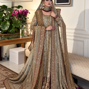 Light Cinderella Blue Embellished Bridal Maxi with Handcrafted Adda Work