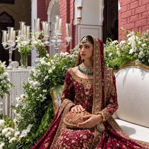 Luxury Maroon & Gold Embroidered Bridal Lehenga with Heavy Dupatta