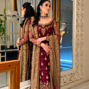 Maroon Gold Embroidered Formal Dress