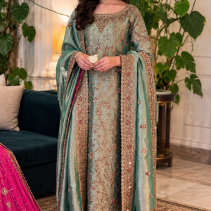 Mint Green Gold Embroidered Formal Dress