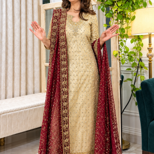 Double Zari Fabric Embroidered Maroon Dupatta