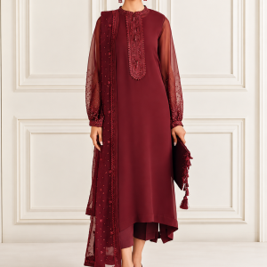 Baroque Embroidered Chiffon Formal Collection – Maroon or Green
